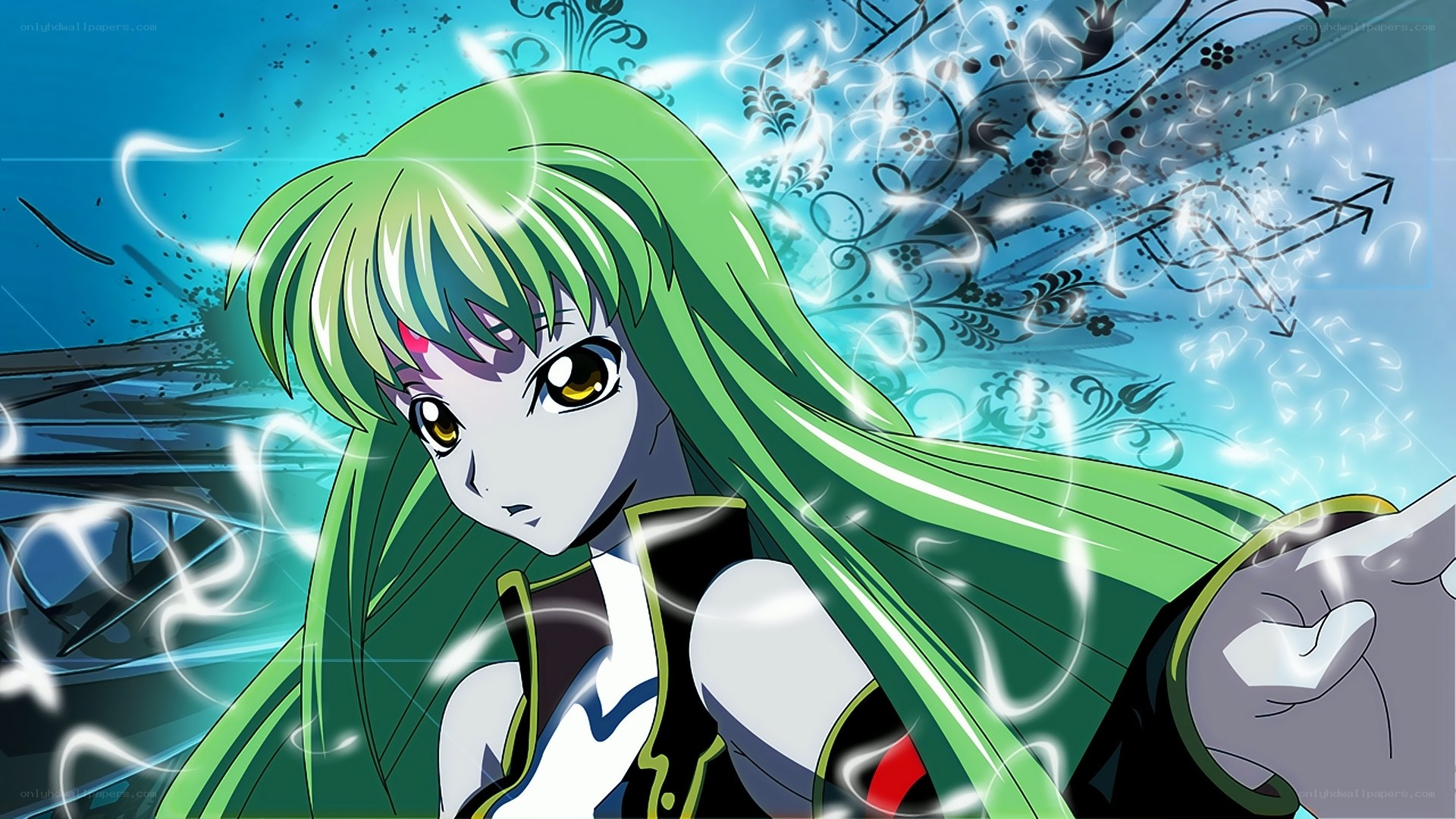 green-haired anime character in action