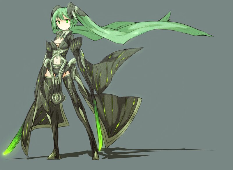 green-haired anime character in armor
