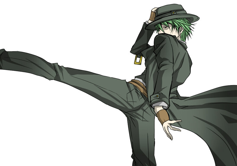 green-haired anime character in hat
