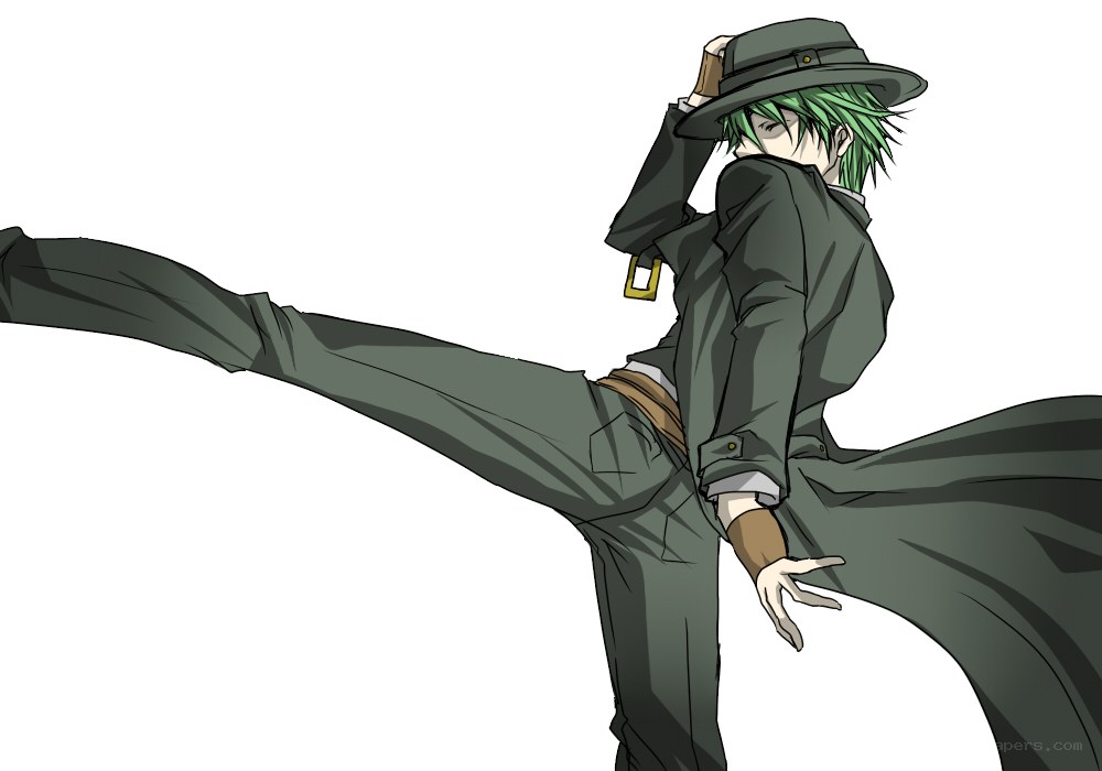 green-haired anime character in hat