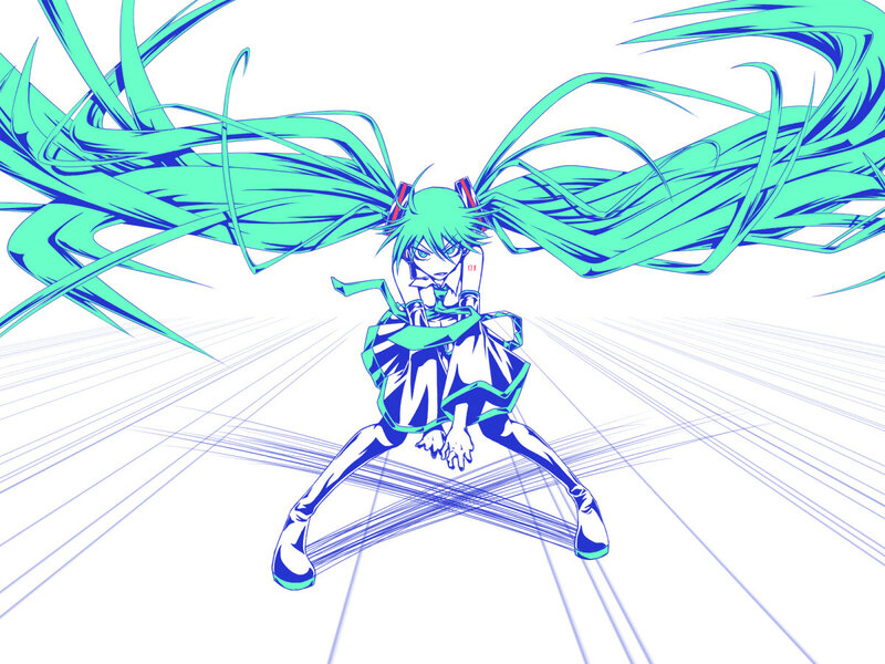 green-haired anime character in motion