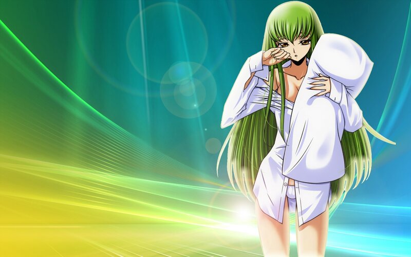 green-haired anime character in pajamas