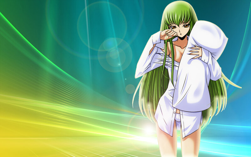 green-haired anime character in pajamas