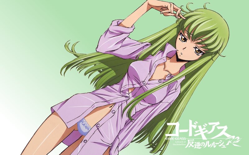 green-haired anime character in purple shirt