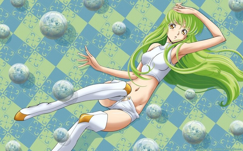 green-haired anime character in white outfit