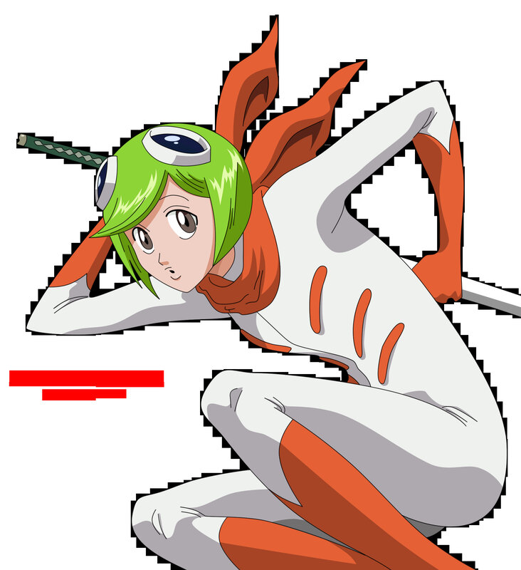 green-haired anime character in white suit