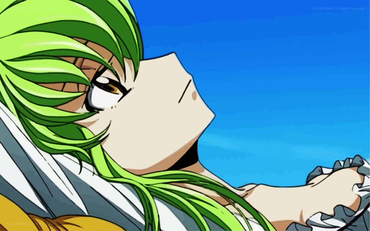 green-haired anime character looking up