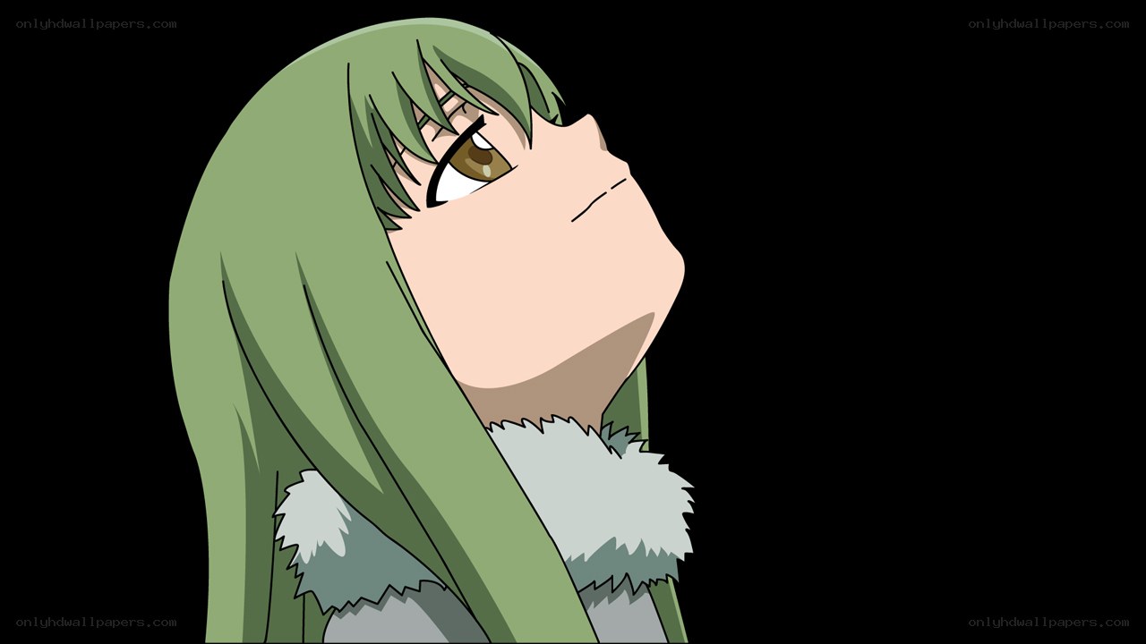 green-haired anime character looking up