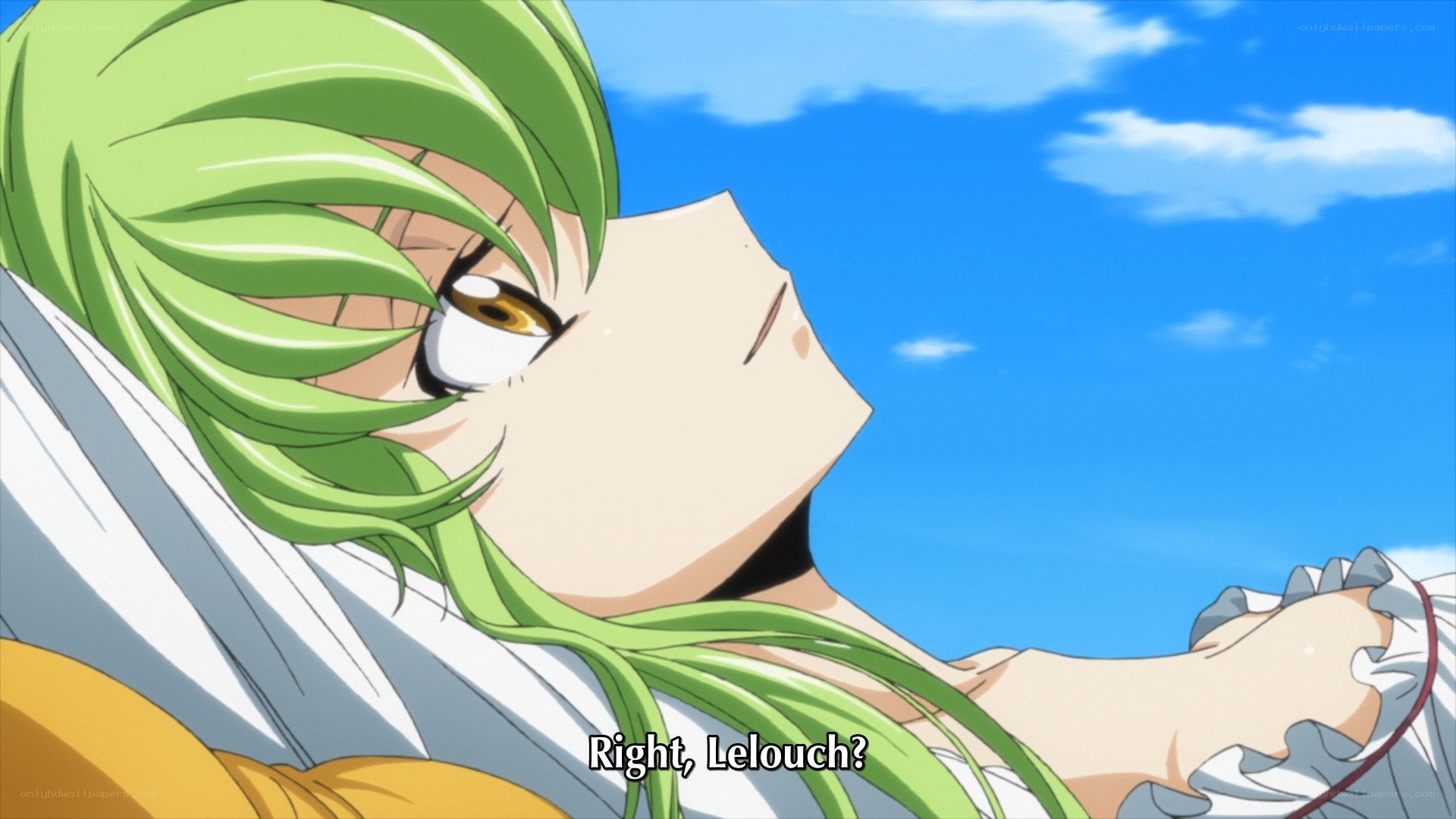 green-haired anime character looking up