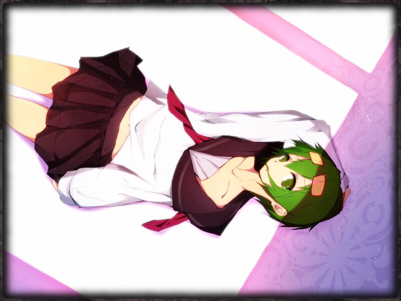 green-haired anime character lying down