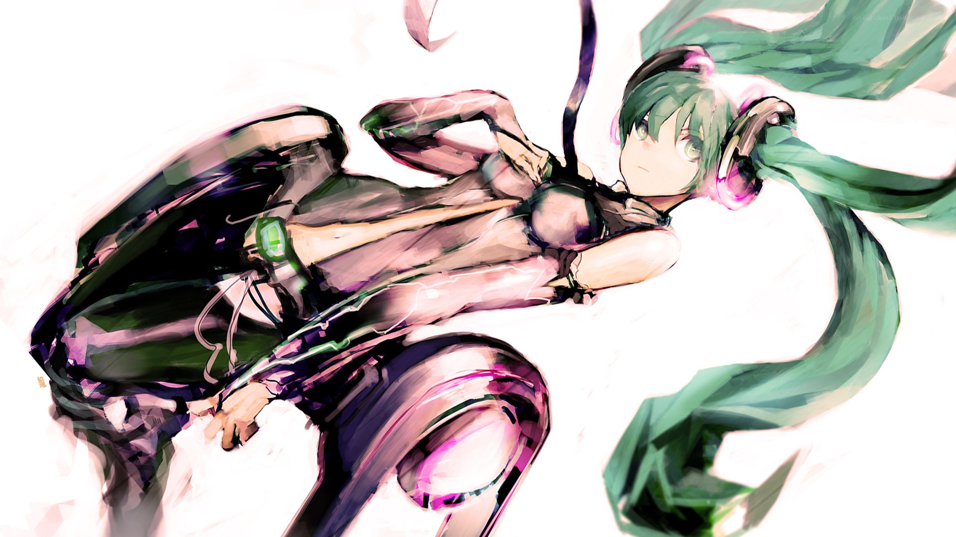 green-haired anime character on motorcycle