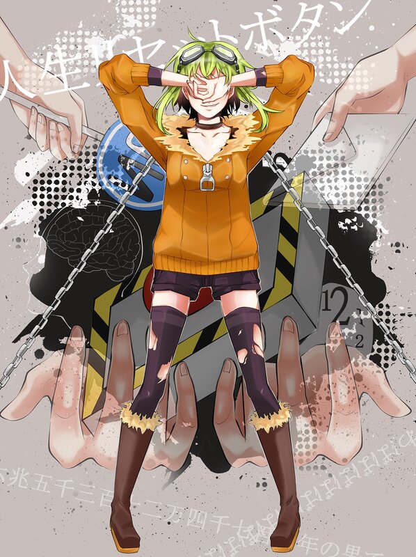Green-haired Anime Character — Orange, Dramatic, Chains