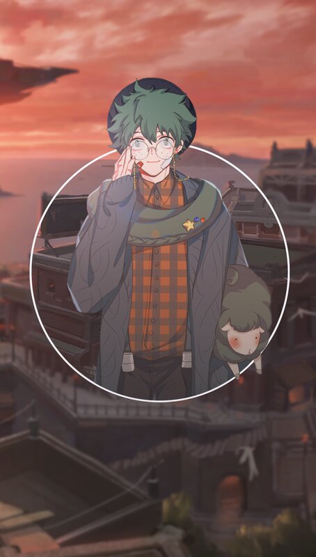 Green-haired Anime Character — Orange, Dramatic, Sunset, Sheep Plushie