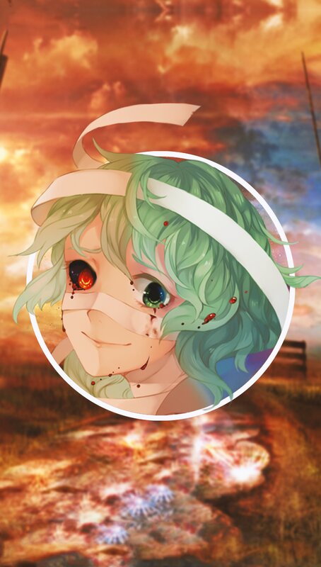 Green-haired Anime Character — Orange, Dramatic, Sunset
