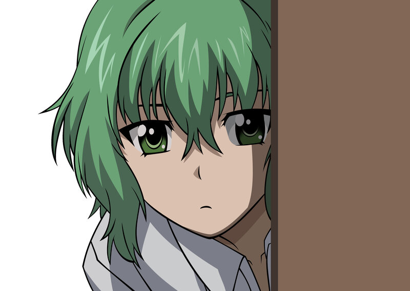 green-haired anime character peeking