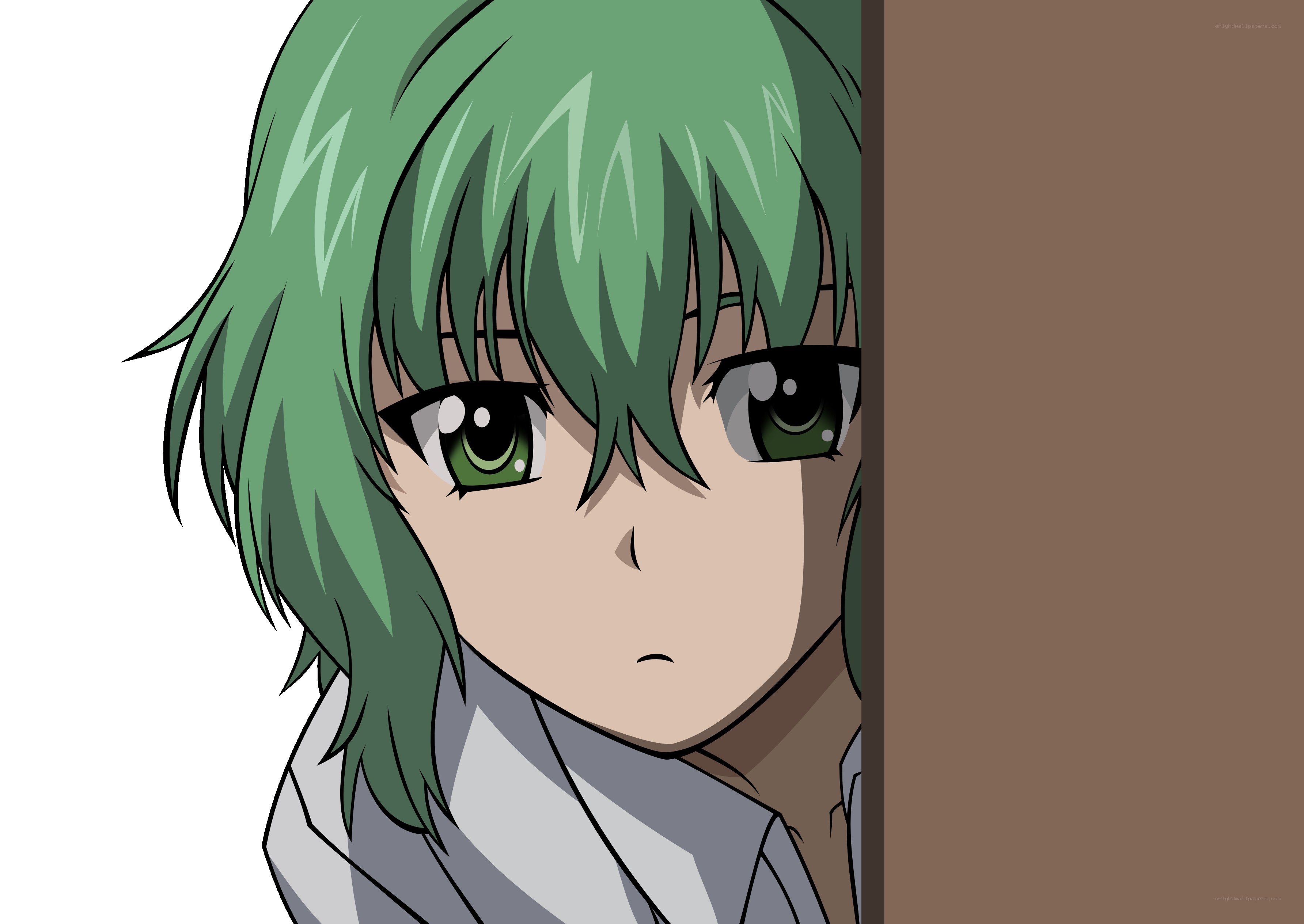 green-haired anime character peeking