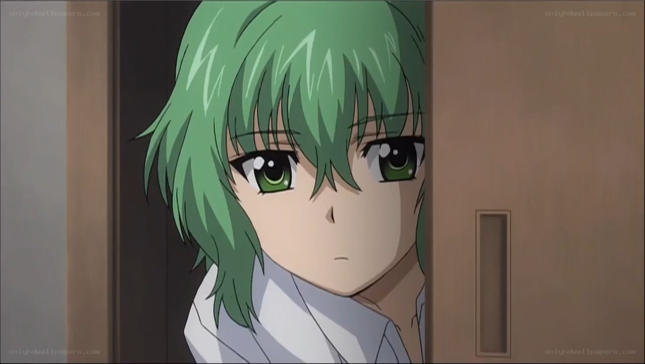 green-haired anime character peeking