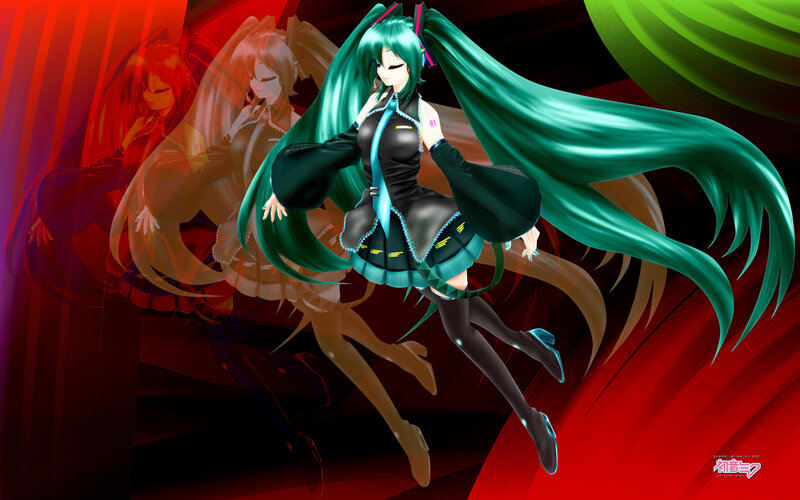 Green-haired Anime Character — Red, Dramatic, Digital Art, Long Hair