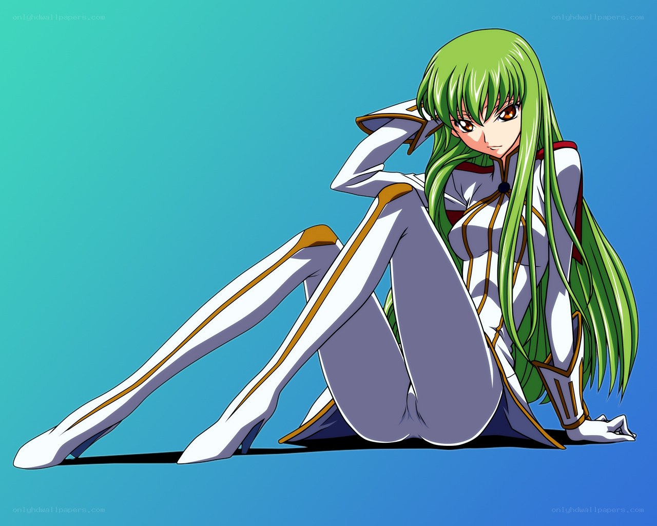 green-haired anime character sitting