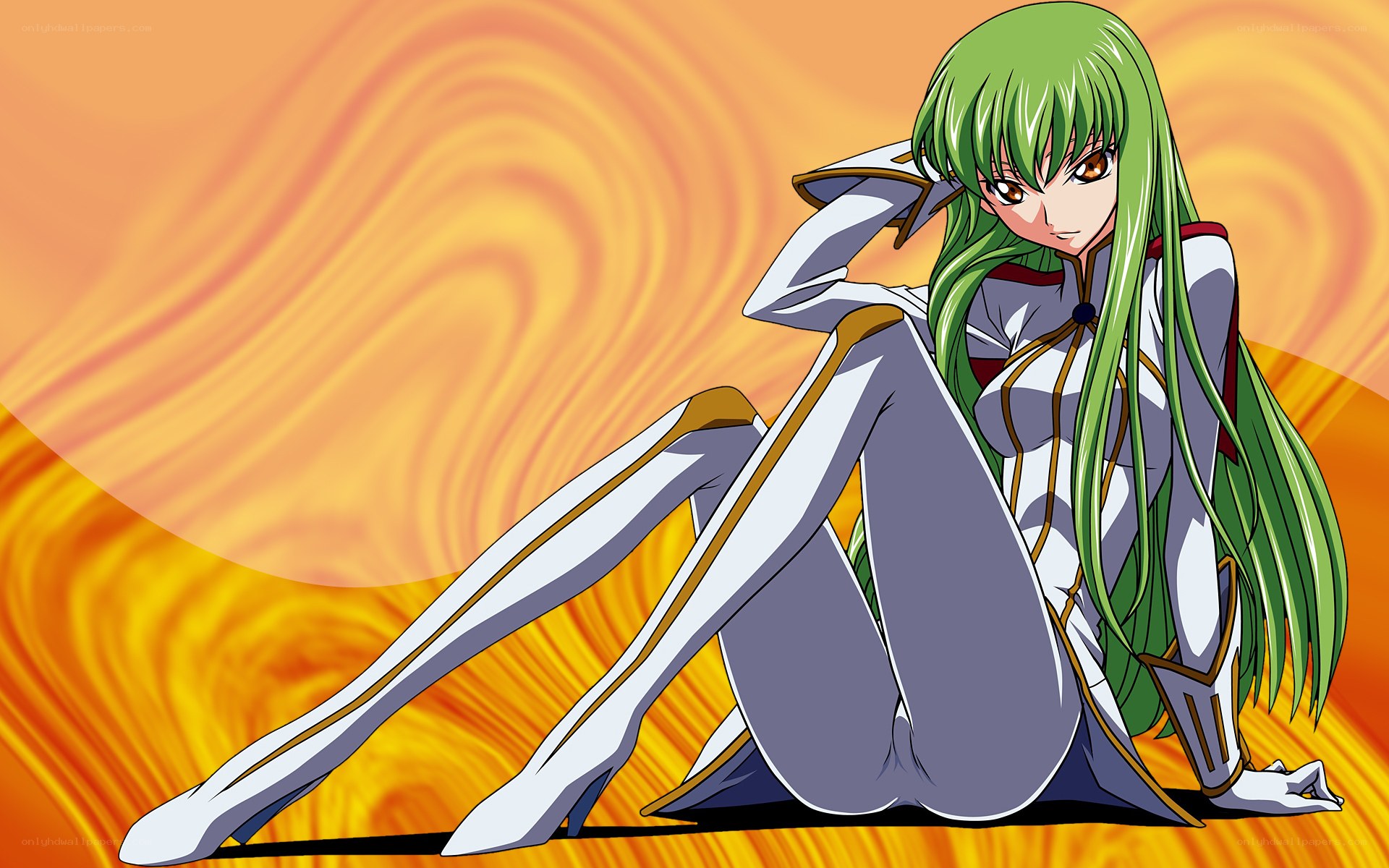 green-haired anime character sitting
