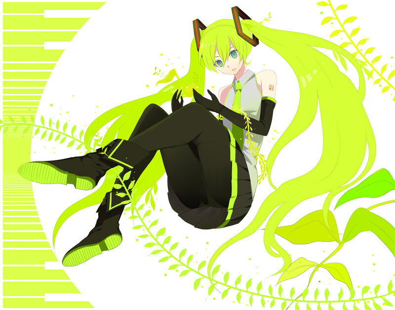 green-haired anime character sitting