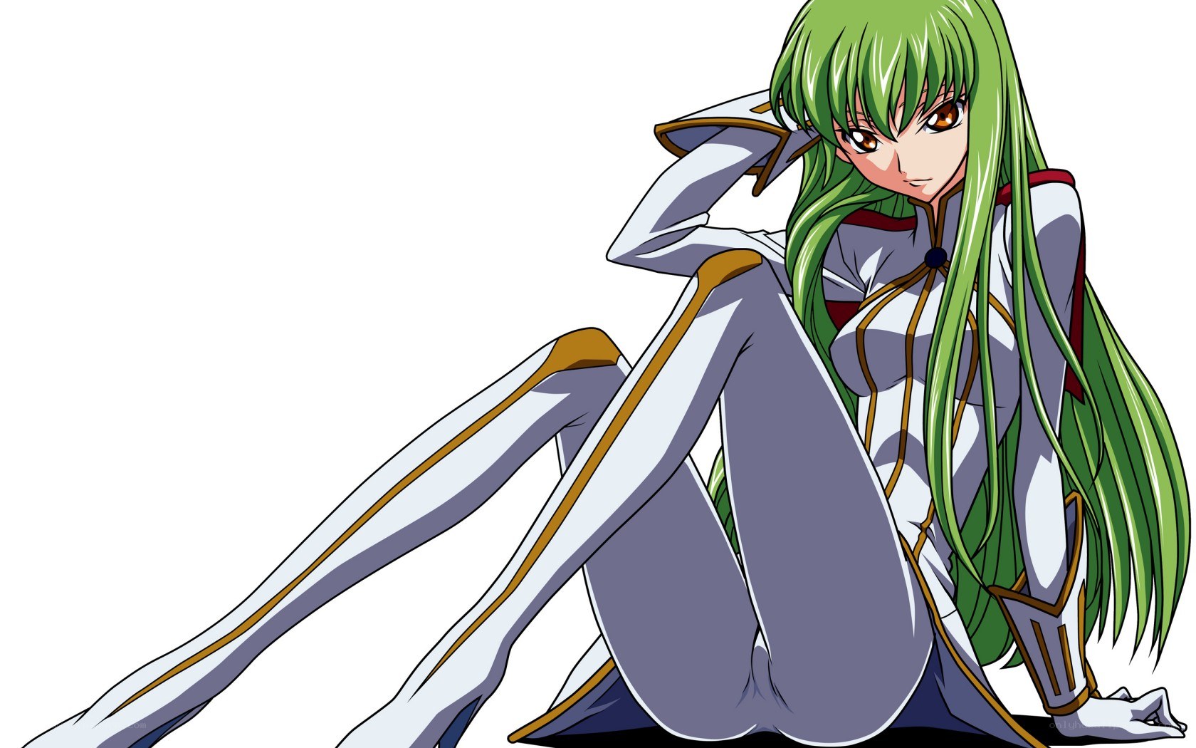 green-haired anime character sitting