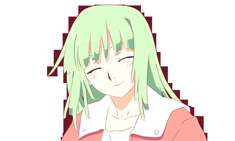 green-haired anime character smiling