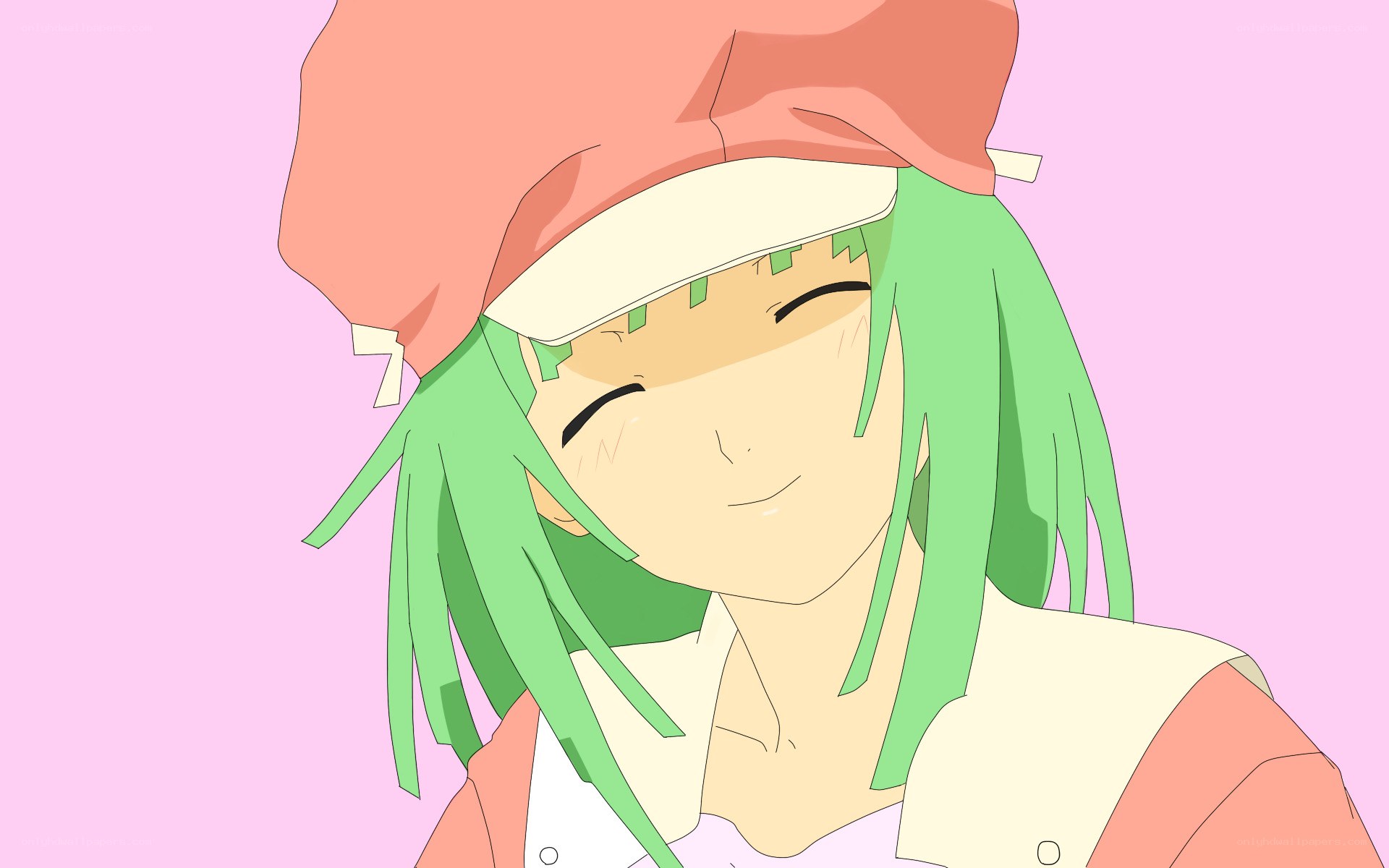 green-haired anime character smiling