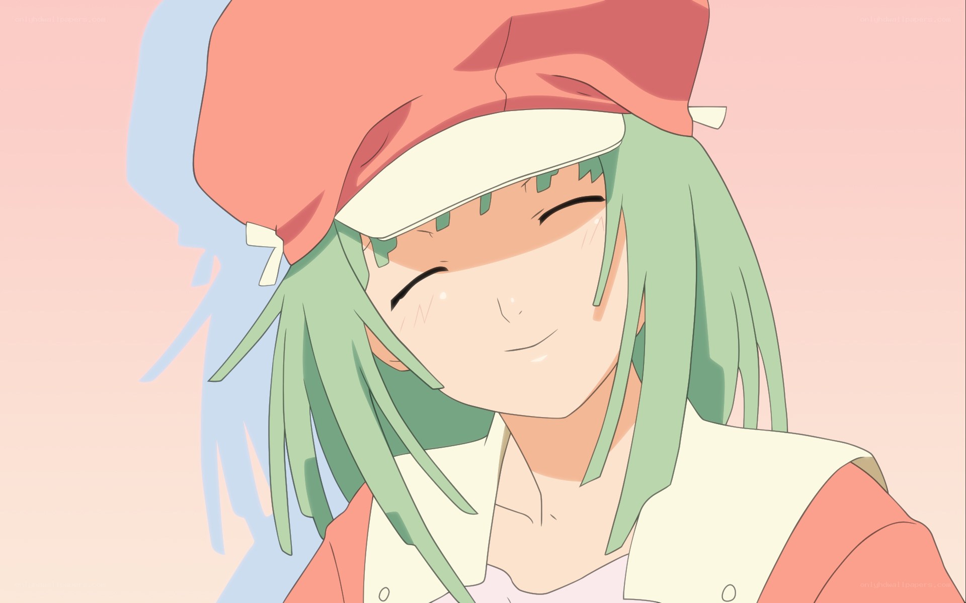 green-haired anime character smiling