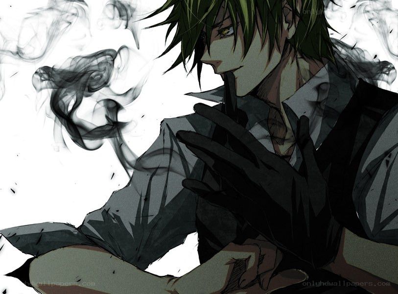 green-haired anime character smoking