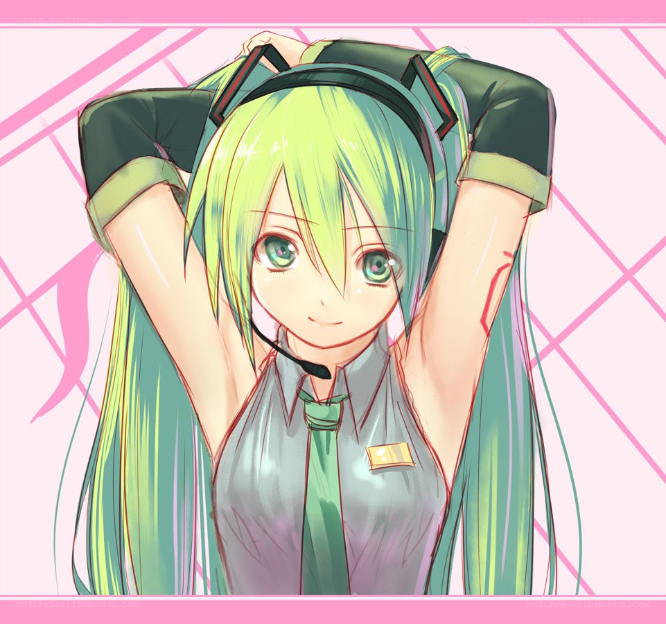 green-haired anime character stretching