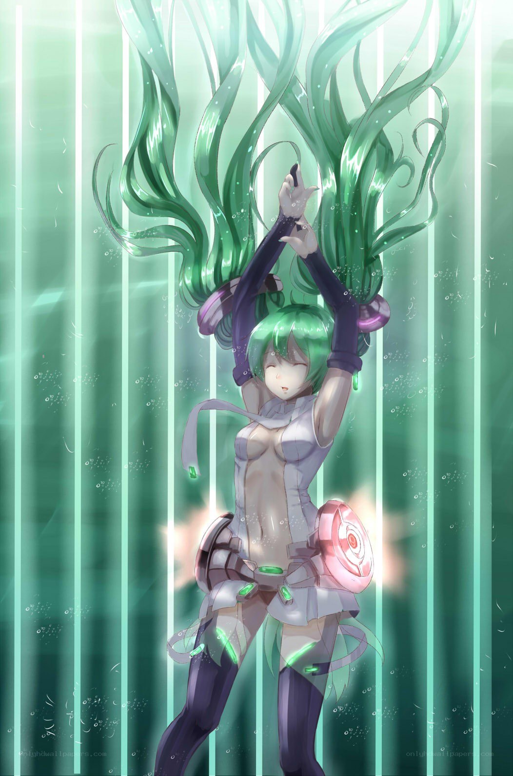 green-haired anime character underwater