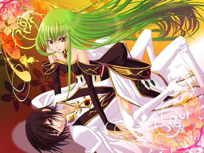Green-haired anime character with a companion