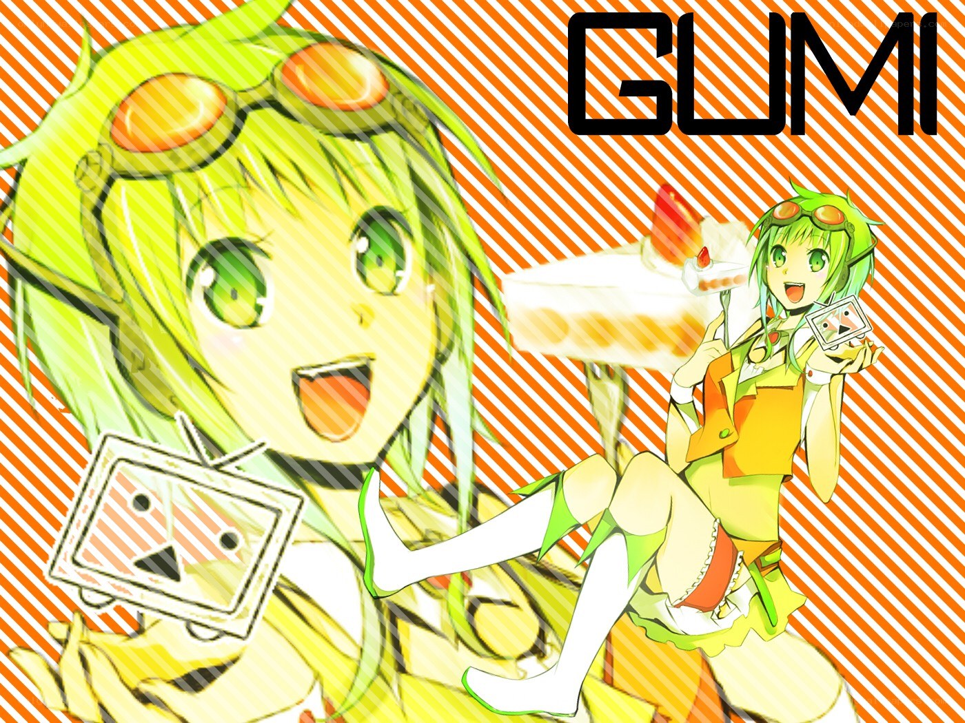 Green-haired anime character with cake