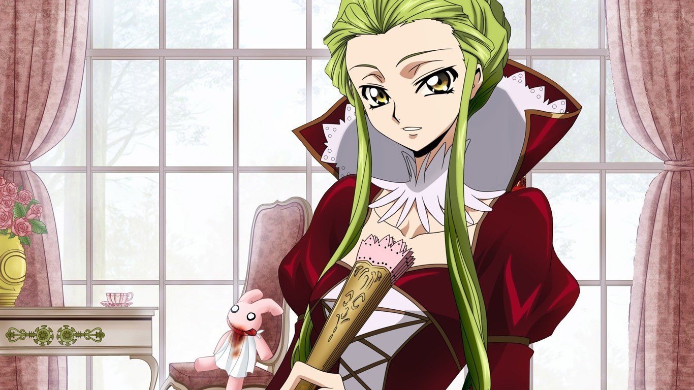 Green-haired anime character with doll