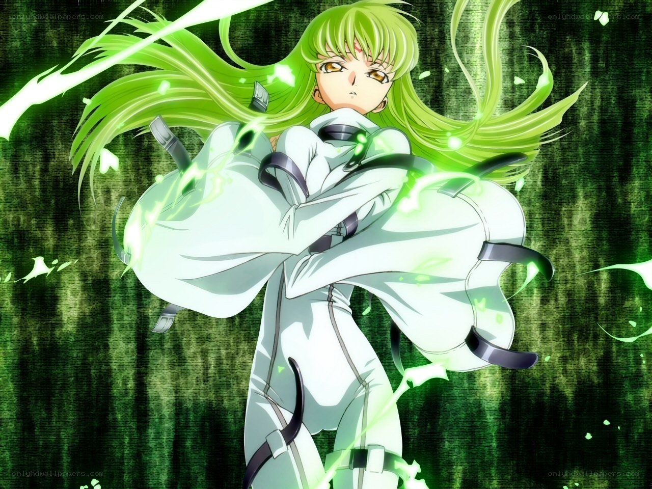 Green-haired anime character with energy