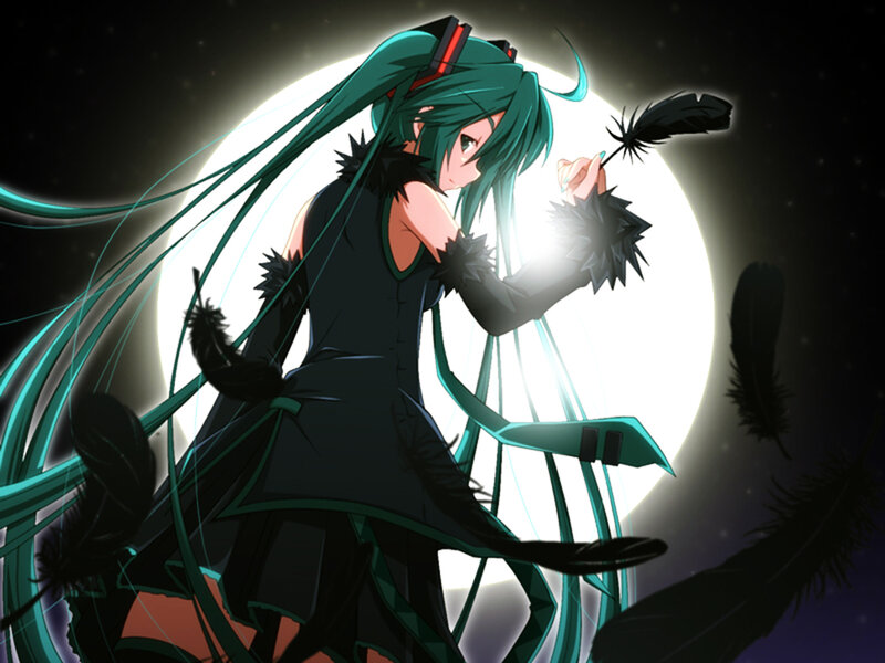 green-haired anime character with feather