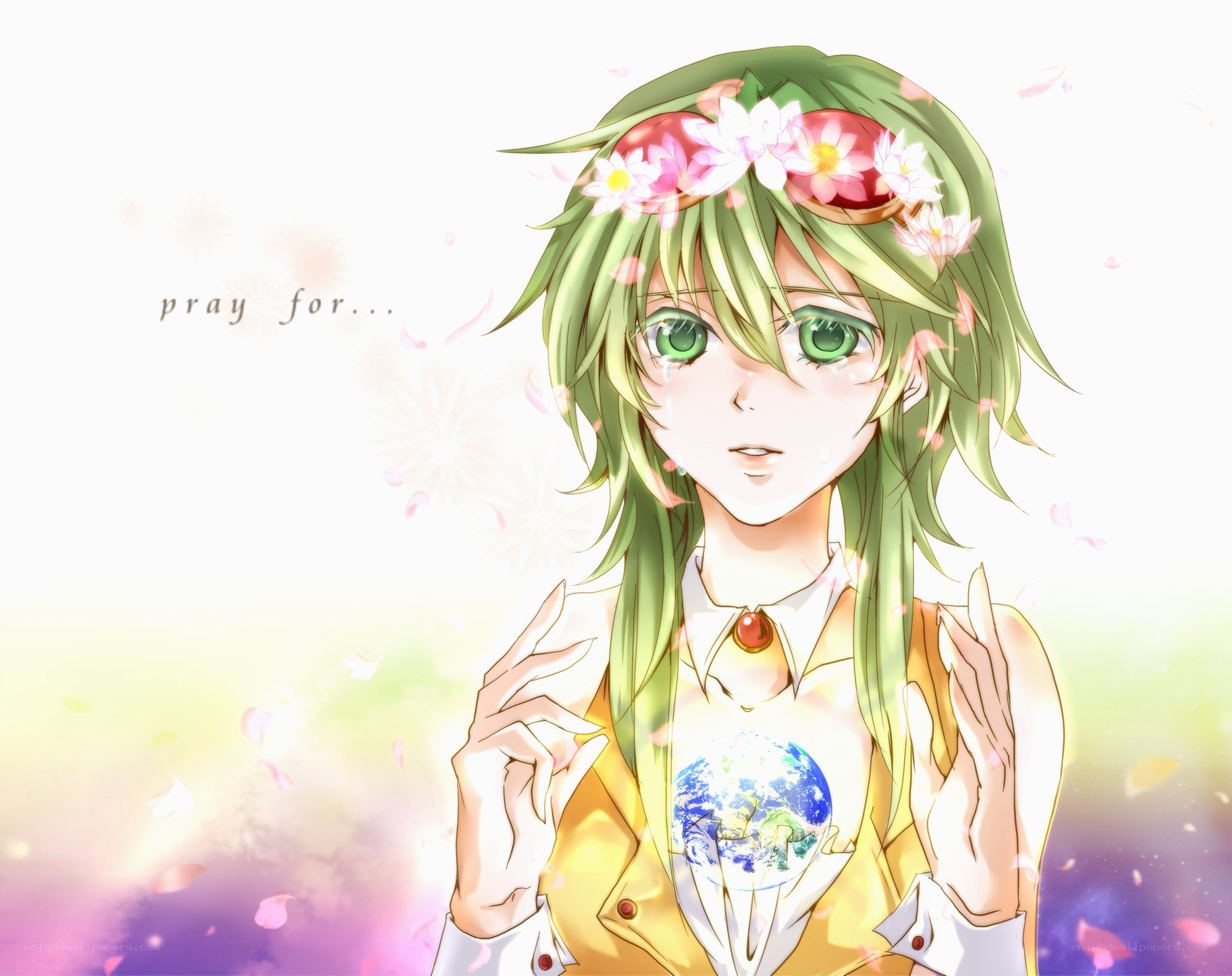 green-haired anime character with flowers