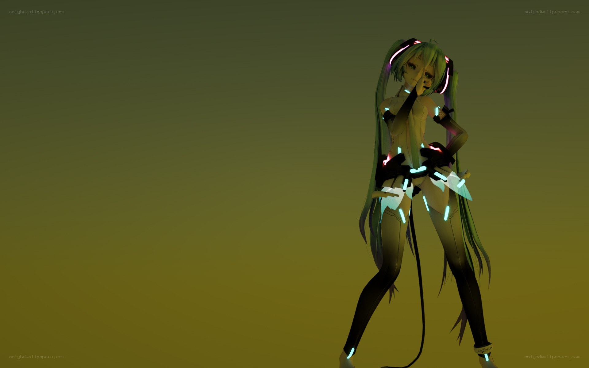 green-haired anime character with glowing accents