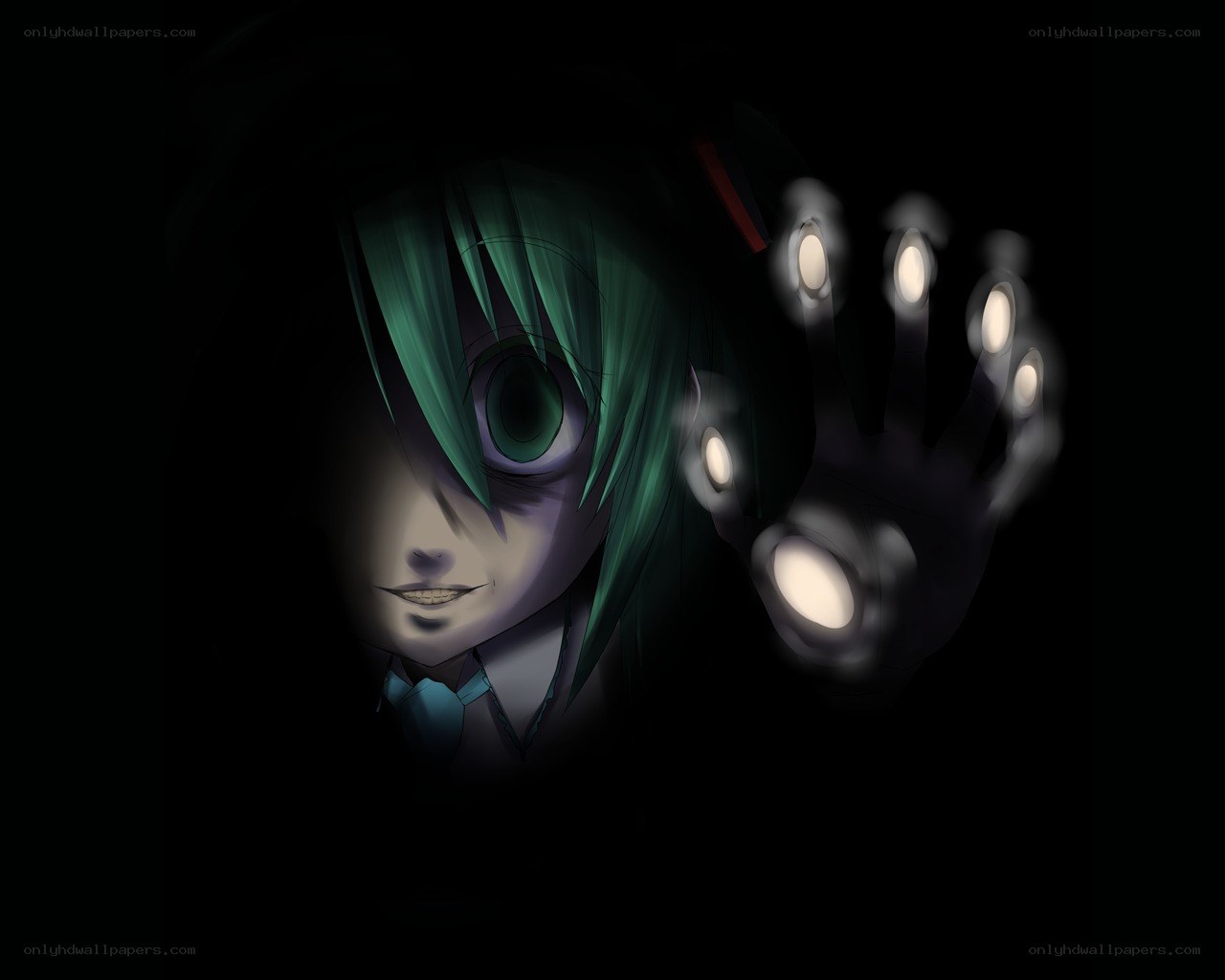 green-haired anime character with glowing hand