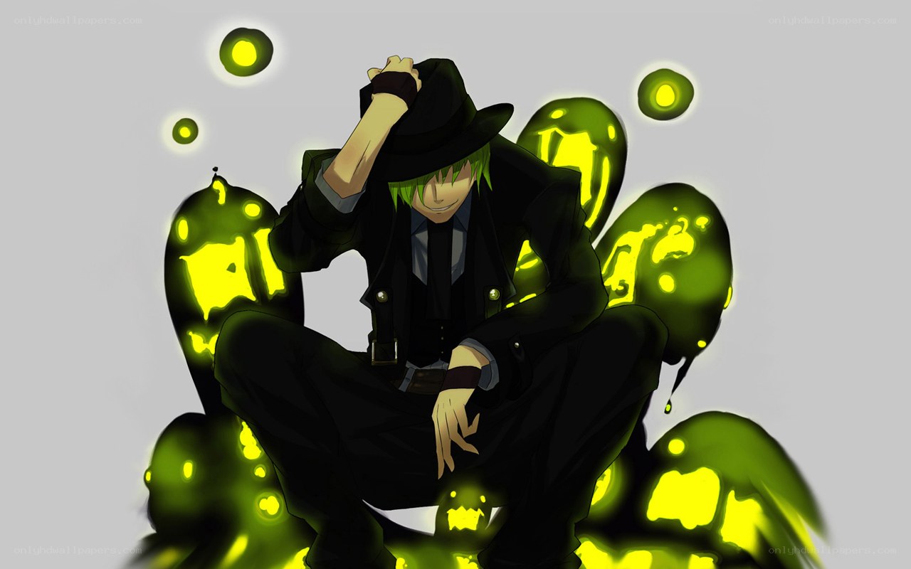 green-haired anime character with glowing orbs