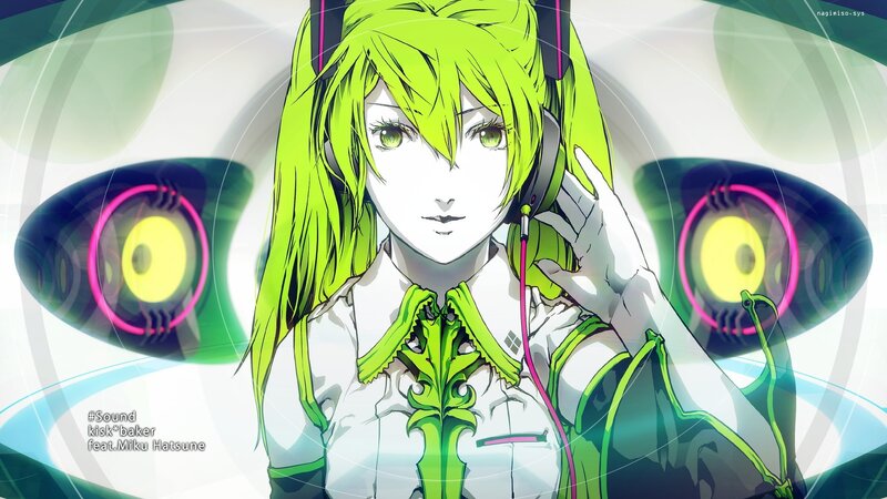 green-haired anime character with headphones