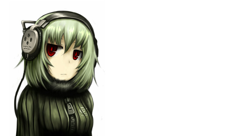 green-haired anime character with headphones