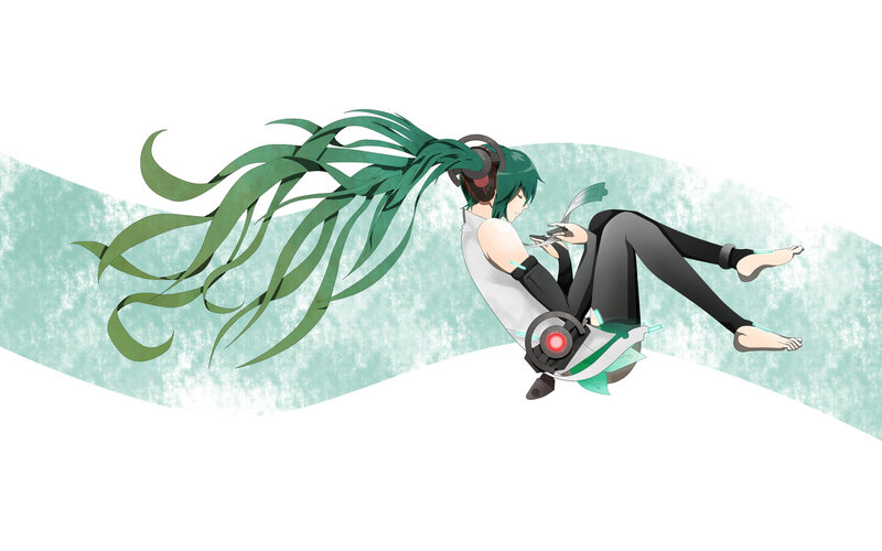 green-haired anime character with headphones