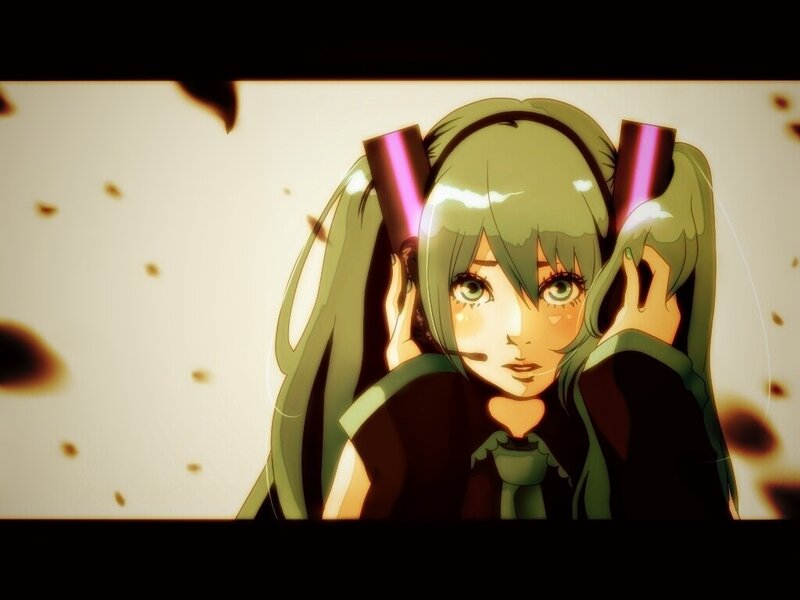 green-haired anime character with headphones