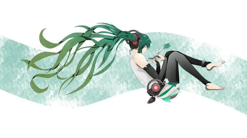 green-haired anime character with headphones