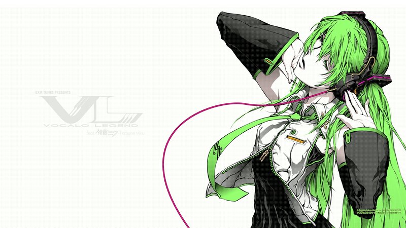 green-haired anime character with headphones