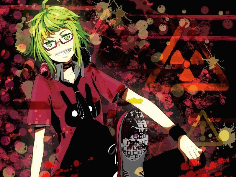 green-haired anime character with headphones