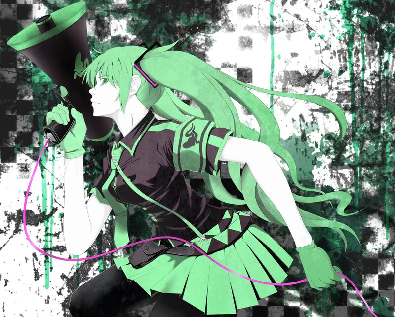 Green-haired anime character with megaphone