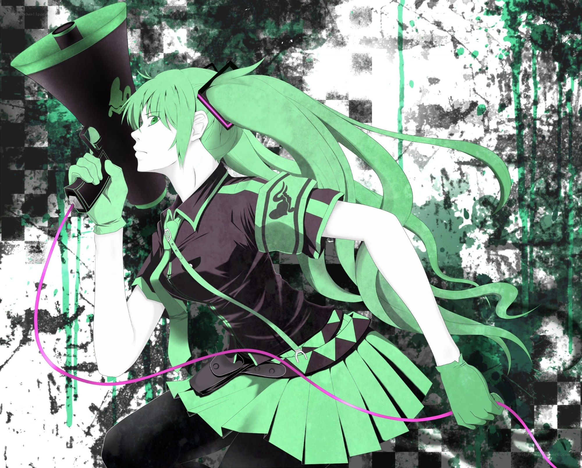 Green-haired anime character with megaphone